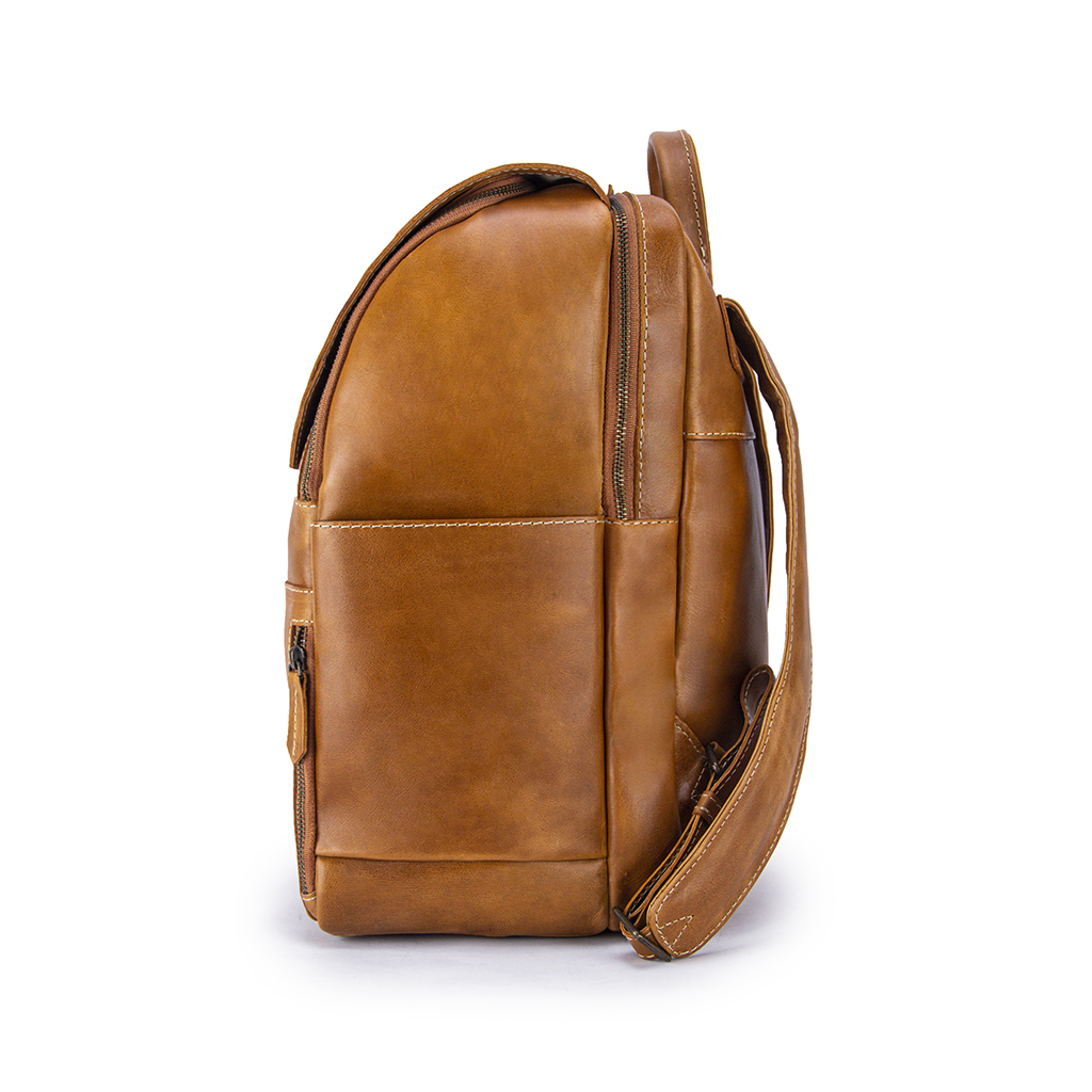 Minimalist Copper Leather Backpack Side